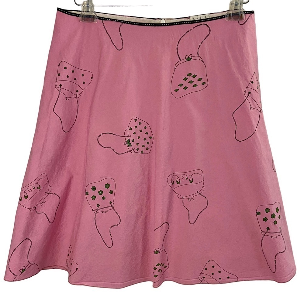 Lapis A-Line Pink Skirt with Whimsical Purse Pattern Full and Lined Size Large
